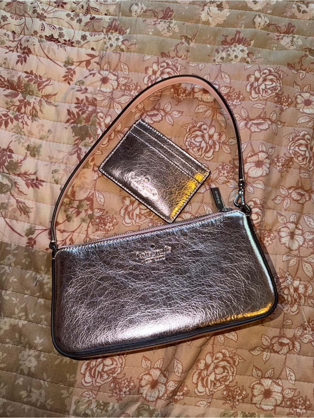 Kate Spade Lilac Metallic Wristlet and Card Holder Set in